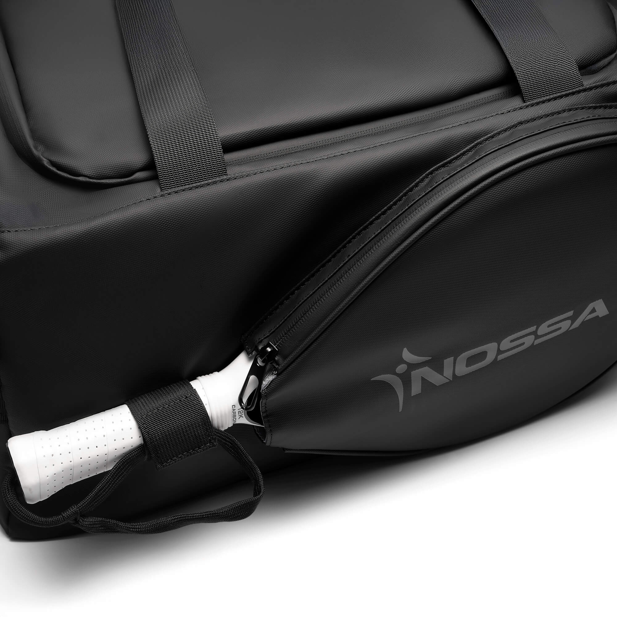 Close Up Of Padel Racket And NOSSA Padel Racket Bag